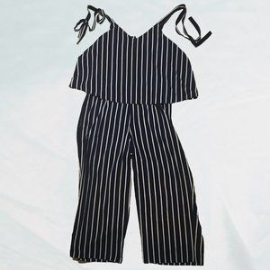Magnolia Skye Navy & White Stripe Wide Leg Romper